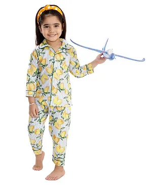 Teeni's Kidswear Full Sleeves Lemon Print Night Suit - Yellow & Sky Blue