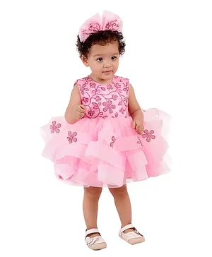 Teeni's Kidswear Sleeveless Floral Design Rumble Dress - Pink