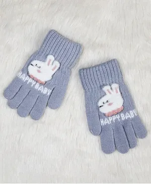 Unicorns Gloves With Rabbit Applique - Blue