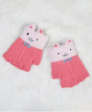 Unicorns Gloves With Smiley Face - Dark Pink
