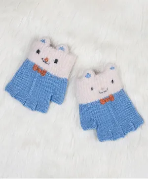 Unicorns Gloves With Smiley Face - Light Blue