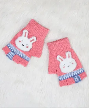 Unicorns Gloves With Bunny Applique -Dark Pink