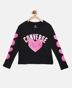 Converse Full Sleeves Heart Print Tee - Black