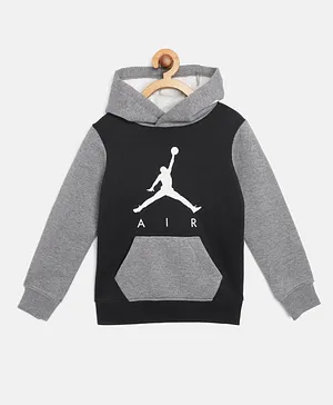 Jordan Full Sleeves Jumpman Air Logo Printed Hoodie - Black