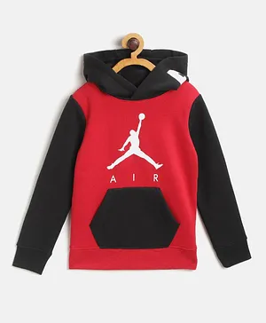 Jordan Full Sleeves Jumpman Air Logo Printed Hoodie - Red