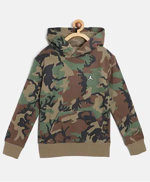 Jordan Full Sleeves Camouflage Print Detailing Hoodie - Brown & Green
