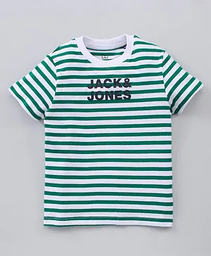 JACK & JONES JUNIOR Half Sleeves Stripes T-Shirt - Green