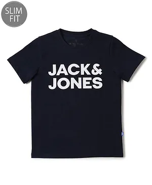 Jack & Jones Junior Half Sleeves Tee Text Print - Blue