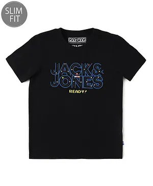 Jack & Jones Junior Half Sleeves Tee Text Print - Black