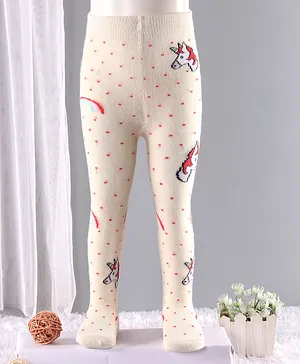 Mustang Cotton Blend Footed Tights Polka Dot Design - Off White