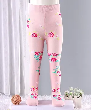 Mustang Cotton Blend Footed Tights Floral Design - Pink
