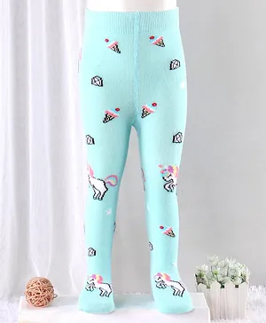 Mustang Footed Solid Tights Unicorn Design - Green