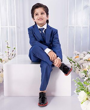 Babyhug Full Sleeves 4 Piece Party Suit with Tie Solid - Navy