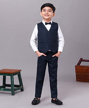Babyhug Full Sleeves 3 Pieces Party Suit With Bow - Blue