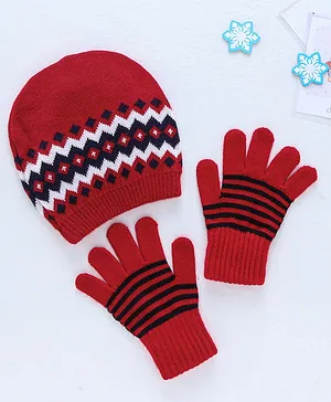 Model Woollen Cap & Gloves Set - Red