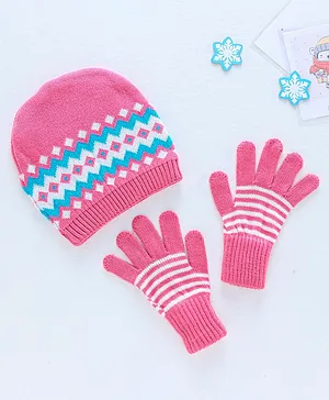 Model Woollen Cap & Gloves Set - Pink