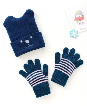 Model Woollen Cap & Gloves Set - Blue