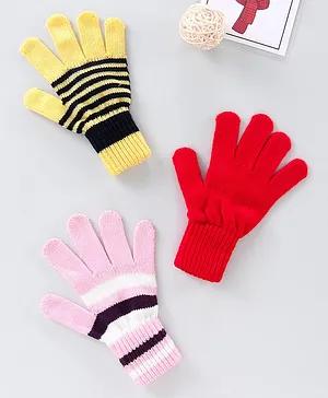 Model Unisex Gloves Striped Prints Set of 3 - Multicolour