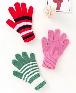 Model Unisex Gloves Striped Prints - Red Green Pink