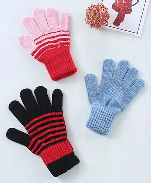 Model Striped Print Gloves Set - Multicolour