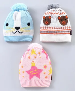 Model Unisex Woollen Knit Caps Set - Multicolour