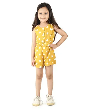 Giggling Giraffe Sleeveless Polka Dot Printed Jumpsuit - Yellow
