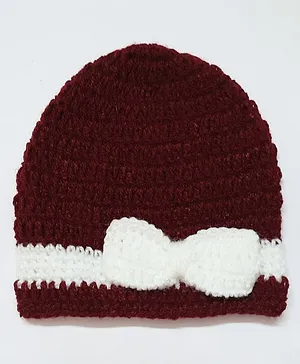 Knits & Knots Solid Colour Bow Detailing Cap - Maroon