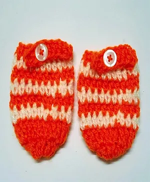 Knits & Knots Striped Mittens - Orange & Cream