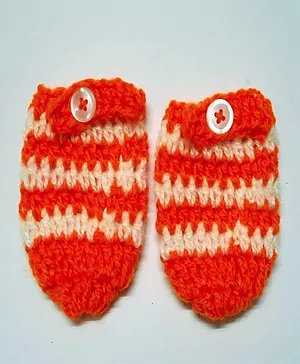 Knits & Knots crochet Striped Mittens - Orange & Cream
