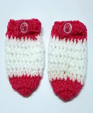 Knits & Knots Solid Colour Mittens - Pink & White