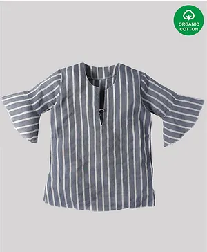 Nino Bambino Three Fourth Sleeves Striped Organic Cotton Top - Blue