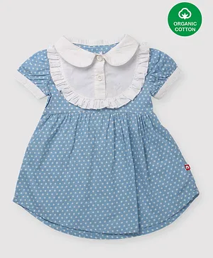 Nino Bambino 100% Organic Cotton Cap Sleeves Printed Apron Dress - Blue
