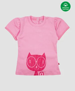 Nino Bambino 100% Organic Cotton Short Sleeves Cat Print Tee - Pink