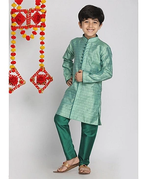 Vastramay Full Sleeves Motif Kurta Pyjama  - Green
