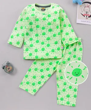 KandyFloss by Amul Full Sleeves Night Suit Sun Print - Green