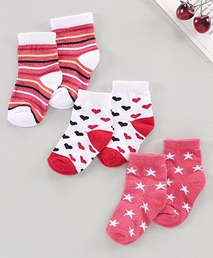Cutewalk by Babyhug Cotton Ankle Length Multi Print Socks Pack of 3 - Multicolour