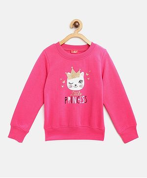 Pspeaches Full Sleeves Kitty Print Sweatshirt - Magenta