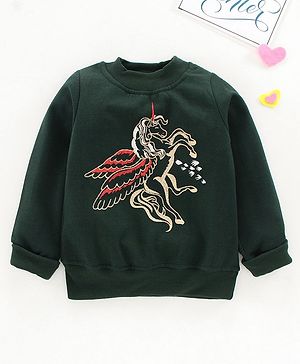 Pspeaches Full Sleeves Unicorn Print Sweatshirt - Green