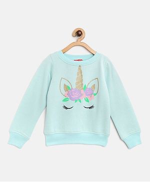 Pspeaches Full Sleeves Unicorn Print Sweatshirt - Blue