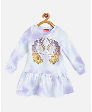 Pspeaches Full Sleeves Unicorn Print Sweatshirt Dress - Multi Colour