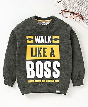 Teddy Full Sleeves Sweatshirt Text Print - Grey