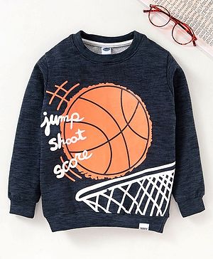 Teddy Full Sleeves Sweatshirt Basketball Print - Navy Blue