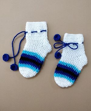 Little Peas Broad Stripe Pattern Socks - White & Blue