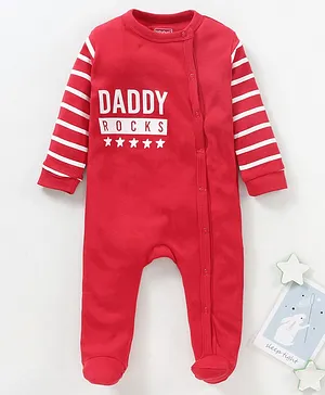 Babyhug Full Sleeves Footie Sleepsuit - Red