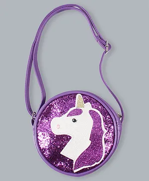 Babyhug Unicorn Shimmered Sling Bag - Purple