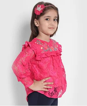 Natilene Full Sleeves Floral Embroidered Top - Pink