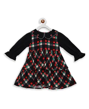 Natilene Full Sleeves Checkered Dress - Black
