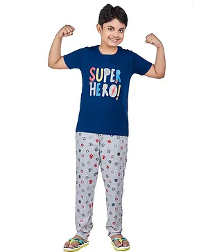 Soft Touche Half Sleeves Super Hero Printed Night Suit - Royal Blue