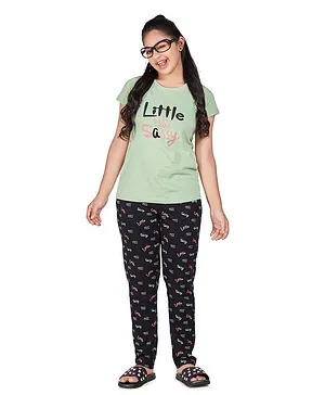 Soft Touche Half Sleeves Little Miss Sassy Printed Night Suit - Light Green