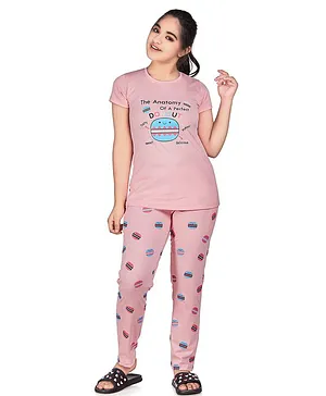 Soft Touche Half Sleeves Donut Printed Night Suit - Peach